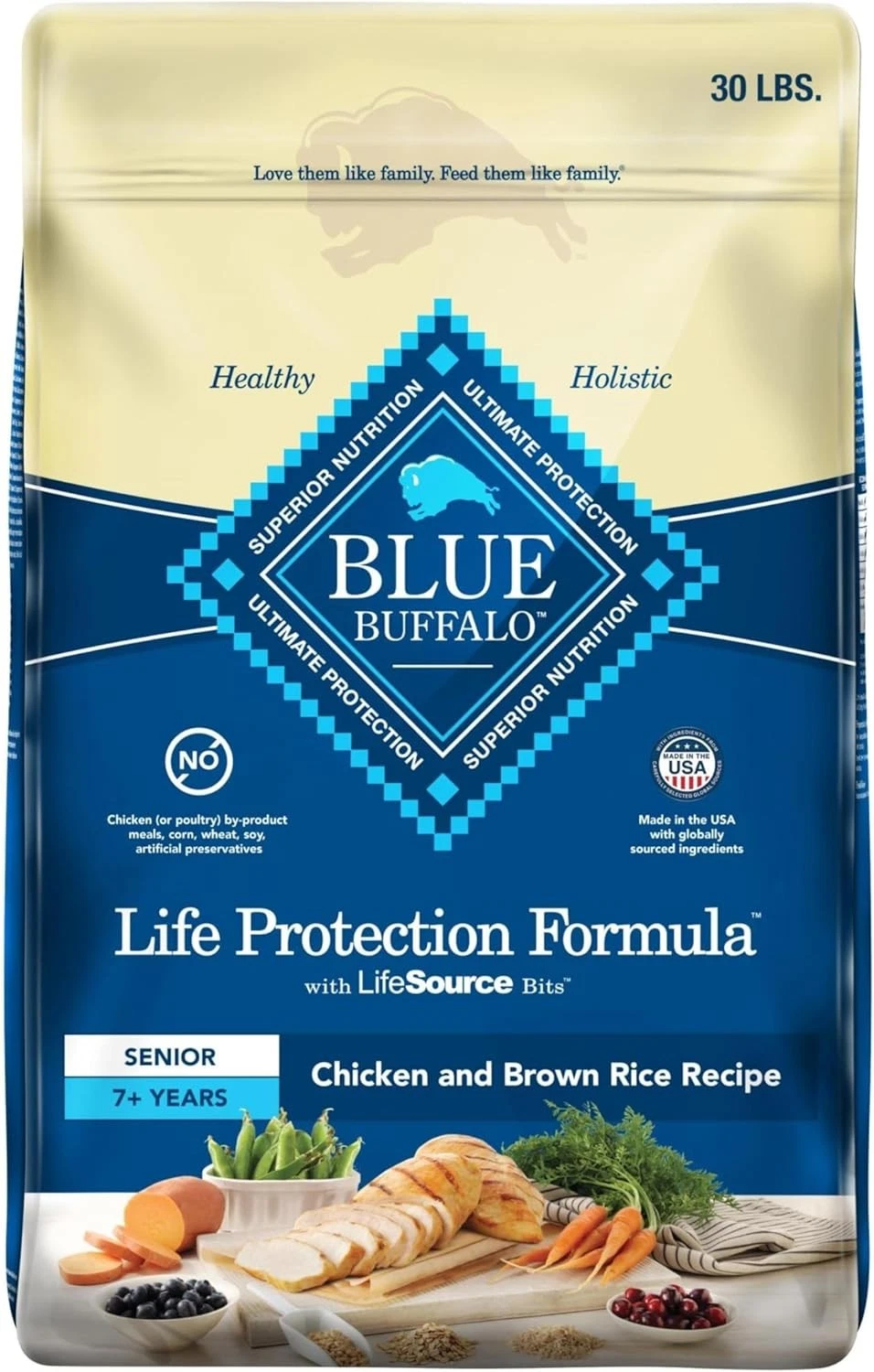 Blue Buffalo Life Formula Senior Chicken & Brown Rice Recipe Dry Dog Food, 30 lb