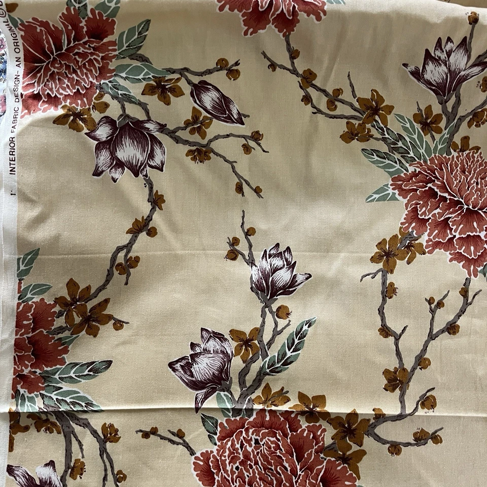 Vintage Floral Ivory Dk Pink 1980 Chintz Fabric Interior Original Design 10 yd - Image 4 of 4