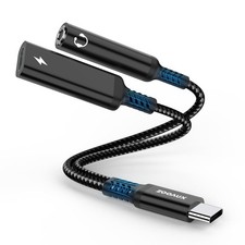 ZOOAUX USB C to 3.5mm Headphone Jack and Charger Adapter, 2 in 1 Type C Black