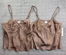 2x No Boundaries Womens XL 16/18 Mocha Woven Cami Tank Top with Lace Trim Bow