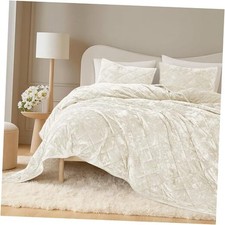 SHALALA Luxury Velvet Quilt Set King Size,Ultra Soft King 106"x94" Beige
