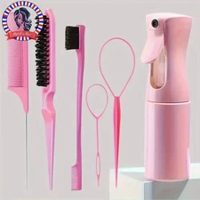 6pcs Hair Styling Brush Set Spray Bottle Comb Braiding Edge Control - NEW
