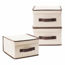 Lidded Canvas Storage Boxes with Handle For Closet Shelf Drawer Organization