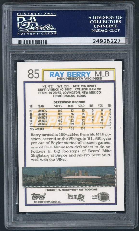 1992 Topps Gold Ray Berry Minnesota Vikings 85 PSA 10 GEM MINT eBay