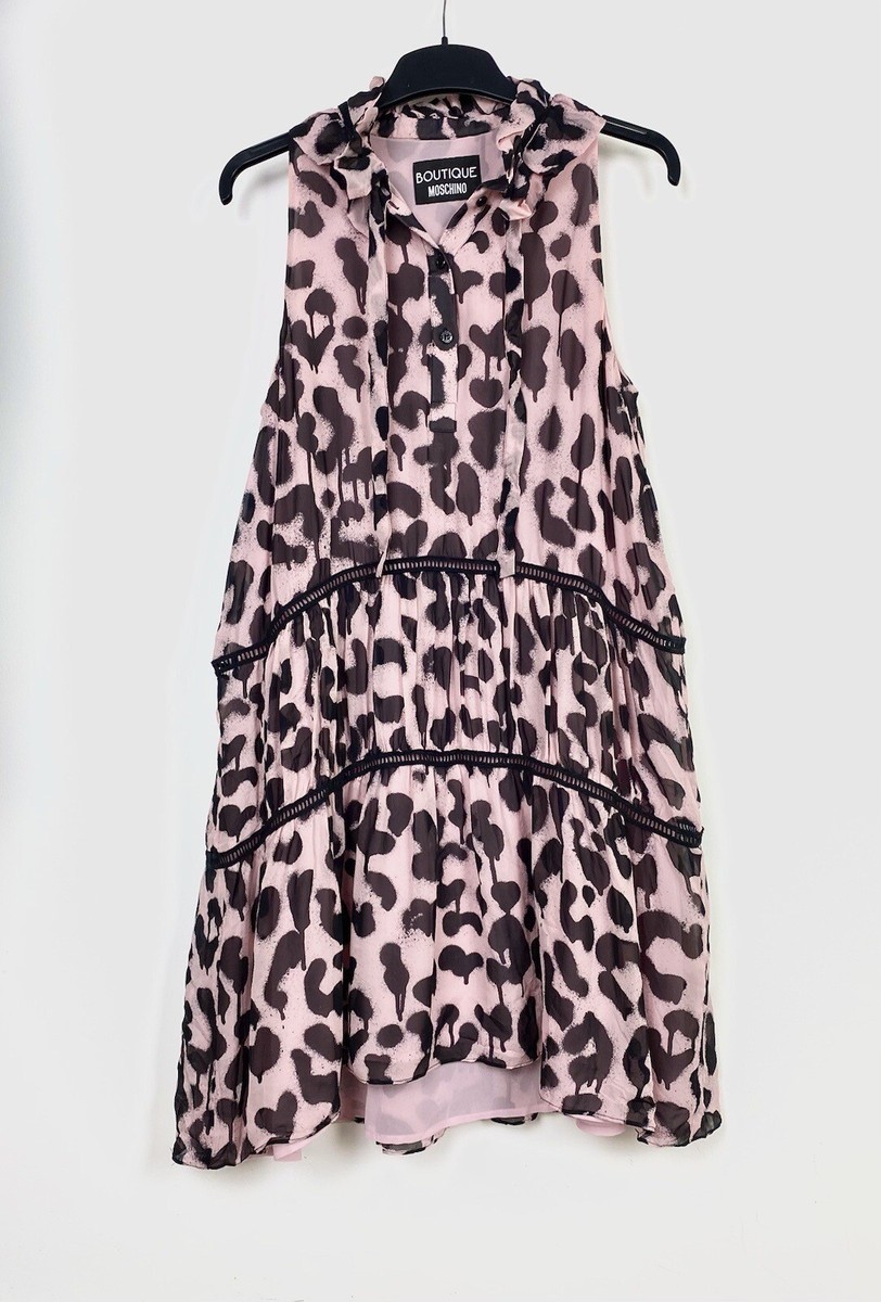 【送料&関税込】Moschino Dress With Animal Pattern Moschino Boutique Silk Dress Ruffle Animal Print Pink
