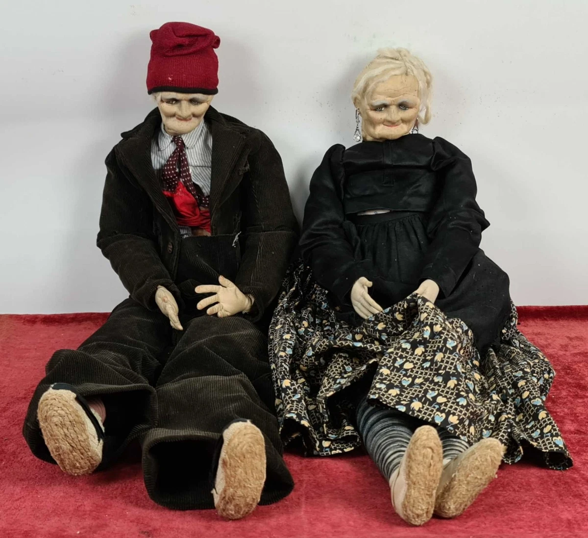 Couple De Poupées Anciennes En Tissu Et Paille - Années 1920 - 56 Cm - Collection