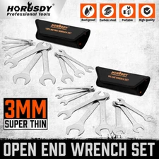 19PC SAE & Metric Thin Open End Wrench Set Bike Wrench Set W/ Rolling Pouch CR-V