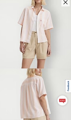 Levi s Small Button Up Down Blouse S Women White Peach Stripes Drop Shoulder
