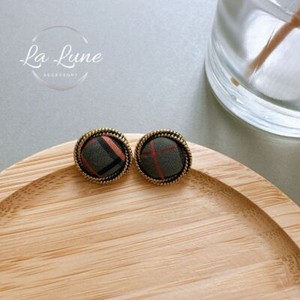 Authentic Gold Plated Retro Nova Tartan Check Pattern Button Stud Earring UK FREE SHIPPING