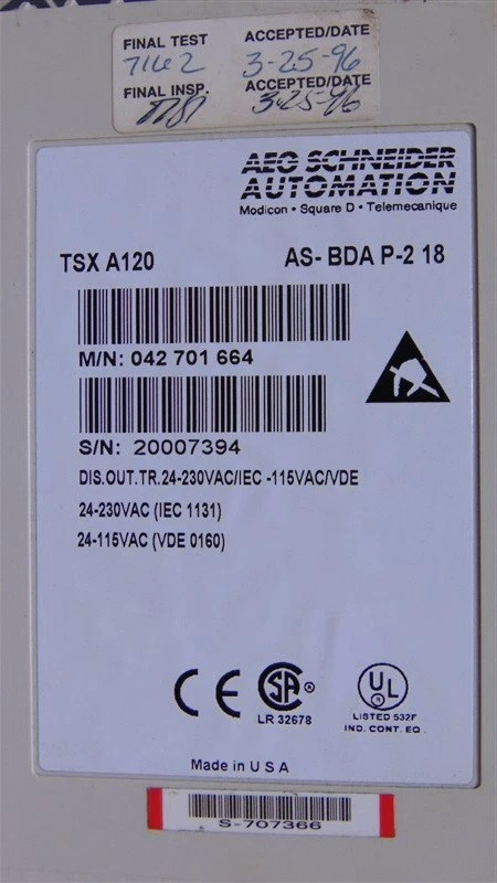 Módulo de saída discreta USADO AEG Modicon TSX A120 AS-BDA P-2 18 042 701 664 - Imagem 4 de 4