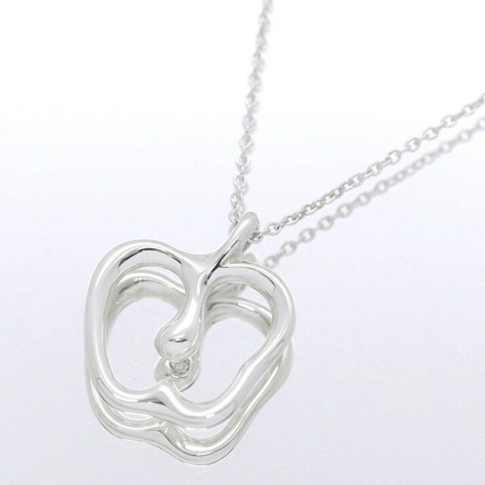 Gift Quality Tiffany Co Elsa Peretti Apple 1P Diamond Necklace Silver
