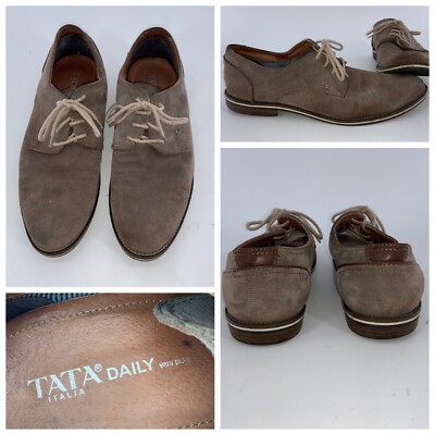 Tata Daily Oxford Dress Shoes Sz 44 Men Tan Suede Leather YGI G4S-49