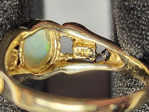 14k Yellow Gold Genuine Australian Opal Filigree Ring - Picture 5 of 6