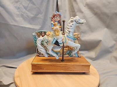 Willitts Porcelain Carousel Music Box ''Carousel Waltz'' Girl w/Bear Vintage Works