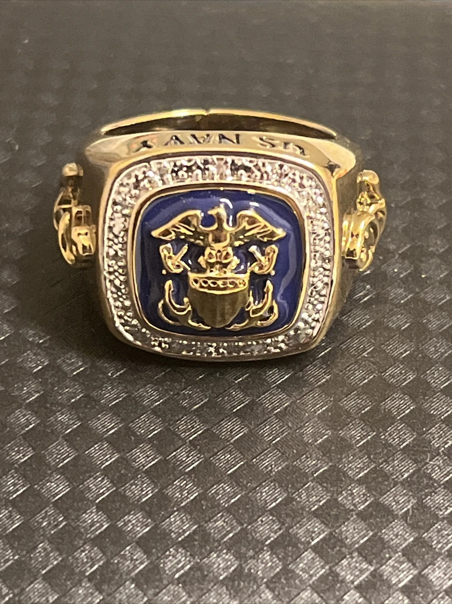 danbury mint military veteran rings US NAVY style 14k GOLD PLATED W Diamonds