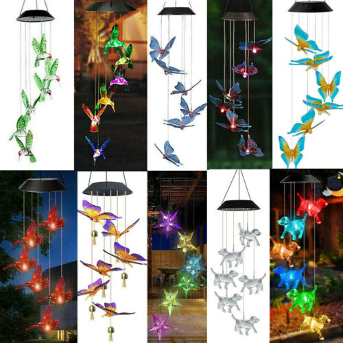 Color-Changing LED Solar Powered Hummingbird Wind Chime Lights Yard Garden Decor - Afbeelding 1 van 42