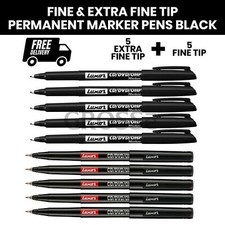 Permanent Marker Pens, Extra Fine Tip(1mm) Waterproof & Smear Proof 10 Black Pen