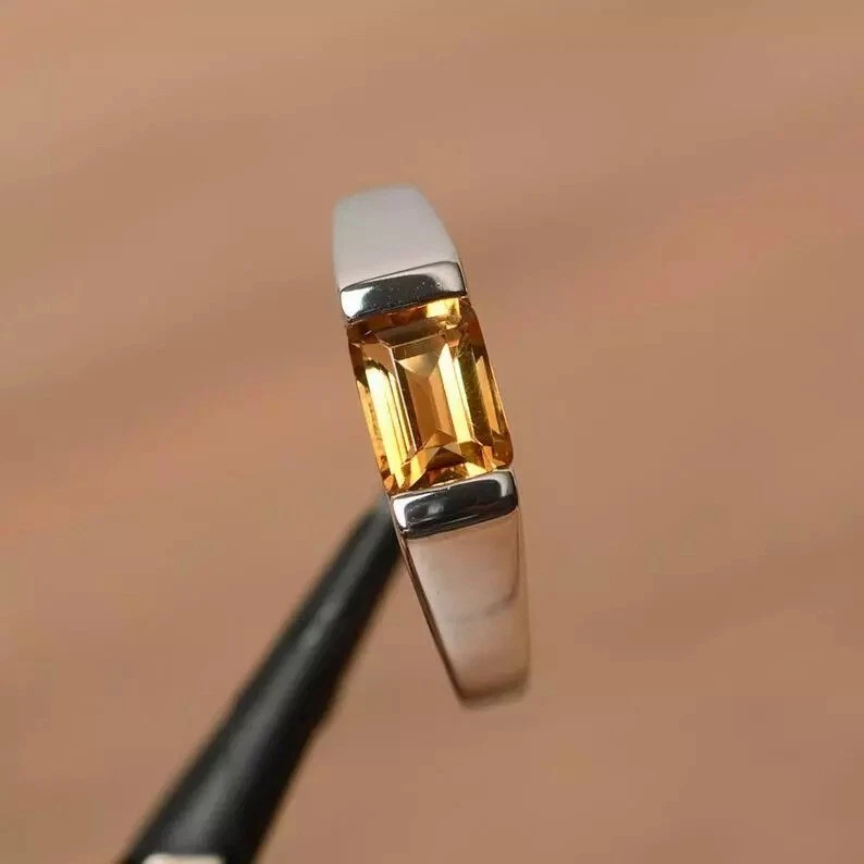 Piedras preciosas de citrino natural con anillo de plata de ley 925 para hombre Foto 2 de 4