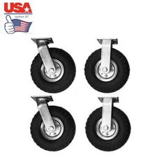 US 4Pcs 10" Air Inflatable Rubber Tire Wheel&Rim Swivel Dolly wheel 300lbs 36PSI