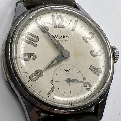 Vintage Wyler Incaflex Steel Manual Wind 32mm Sub Second Watch For Parts Repair