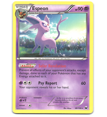 Pokemon 2012 Moderate Play Espeon Dark Explorers Rare 48/108 Card