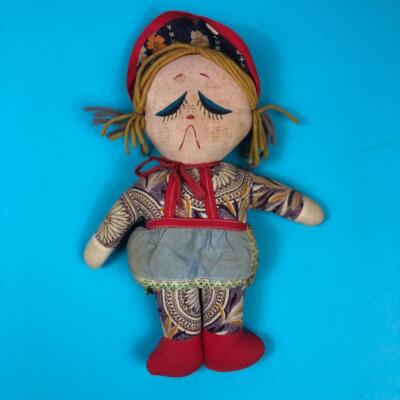 Vintage Happy Sad Tuch Spielzeug Lumpen Puppe wendbar doppelseitig 1950er 1960er