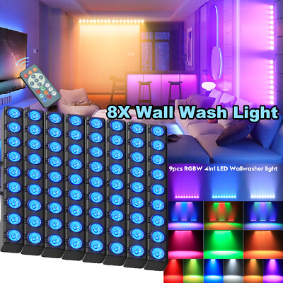 1-8 PCS 9LED RGBW Wall Wash Bar Light DMX512 DJ Party Disco Stage Show Display
