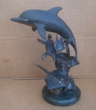 SPI Dolphin Sculpture Bronze Gallery San Francisco Sea Turtle & Ray Marble Base