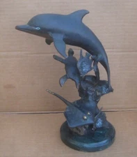 SPI Dolphin Sculpture Bronze Gallery San Francisco Sea Turtle & Ray Marble Base