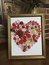 vintage jewelry art Floral Heart  Valentines Day Collage framed