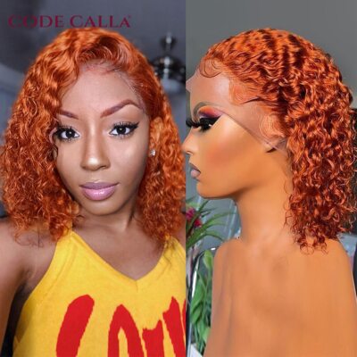 Ginger Orange Curly Short Bob Wigs 13x4 Lace Front Human Hair - Main Image
