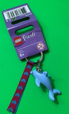 2014 LEGO Friends Dolphin Keychain 851324 Heart Ribbon + LEGO Brick Charm - New 