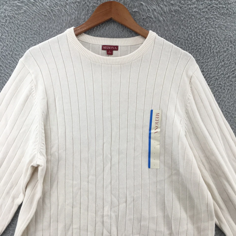 Merona Pullover Sweater Womens Large Cream White Ribbed Knitted Cotton NEW - Image 2 of 4