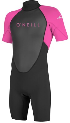 Youth Reactor-2 2mm Back Zip Short Sleeve Spring Wetsuit, Black/Berry, 8