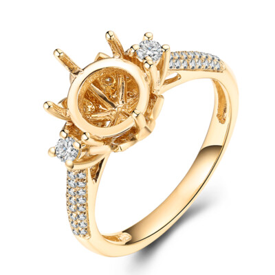 18K Yellow Gold Full Cut 0.4ct Diamond Round 8mm Engagement Semi Mount Ring Gift