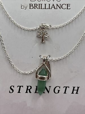 Believe By Brilliance Set of 2 Necklaces Fine Silver Plated Genuine Stone/Silver