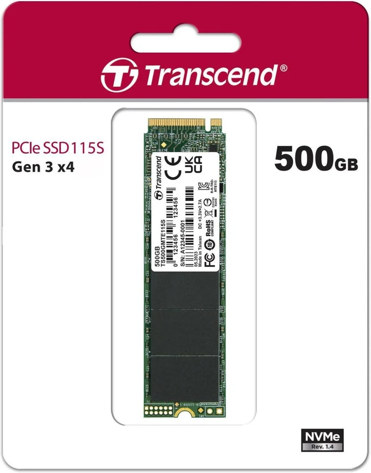 Transcend 500GB PCIe SSD 115S NVMe M.2 2280 PCIe Gen3 x4 SSD Model TS500GMTE115S - Image 4 of 4