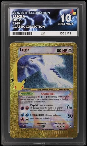 ACE 10 Graded Holo Lugia 149/147 Classic Collection 30th Celebration 2026