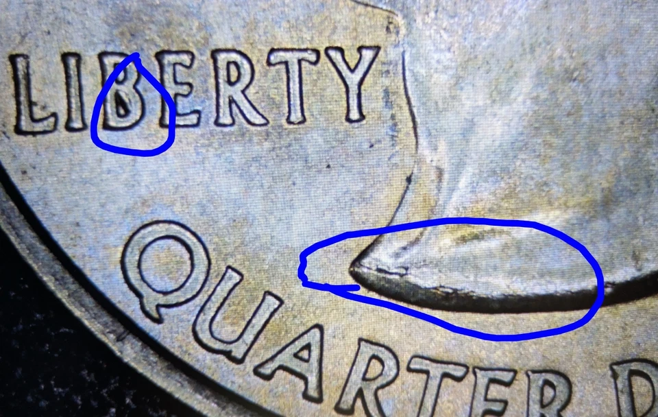 2007-P 25c Utah State Quarter Bu Mint Error Die Crack & Chip Error Uncirculated+ - Image 3 of 4