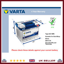 EFB Car Battery fits JEEP COMPASS WRANGLER RENEGADE AVENGER 2007 on Stop Start