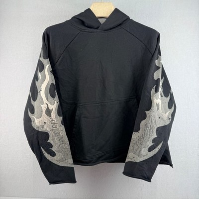 DVNT Developmental Mens Black Hoodie Grey Flame Rhinestone Streetwear Size M