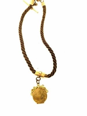 Wonderful Victorian Braided Hair Mourning Choker Necklac with Photo holder 1880s