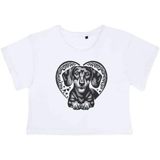 'Dachsund Love Heart' Women's Cotton Crop Tops (CO051077)