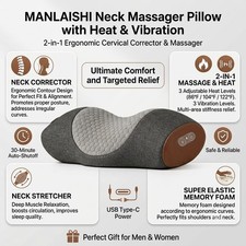 Cervical Neck Massager Pillow Heat Vibration Stretcher Pain Relief Memory Foam