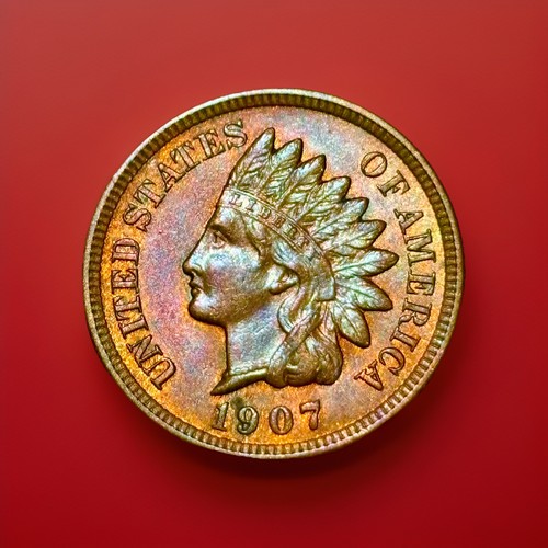 1907 Indian Head Cent Penny Beautiful Toned Color