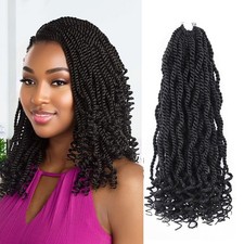 14" Wavy Senegalese Twist 1B Crochet Hair 5 Pack synthetic pre looped braids