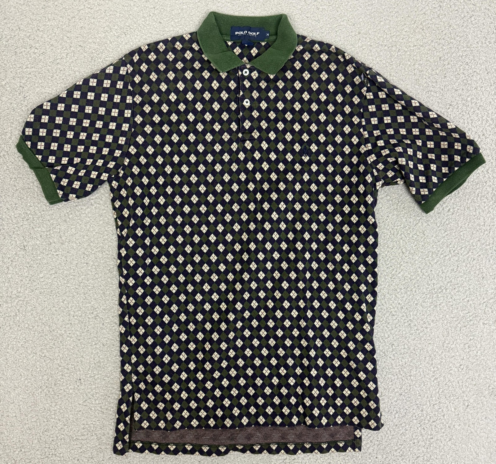 Vintage Polo Golf Ralph Lauren Polo Shirt Mens Medium Argyle Diamond Print