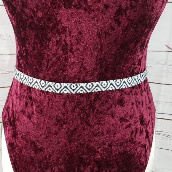 Aztec Pattern Black & White Thin Leatherette Belt… - image 3
