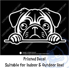 Pug Peeking Decal Sticker Cute Puggle Breed Crazy Dog Pet Lover Lady Life Rescue