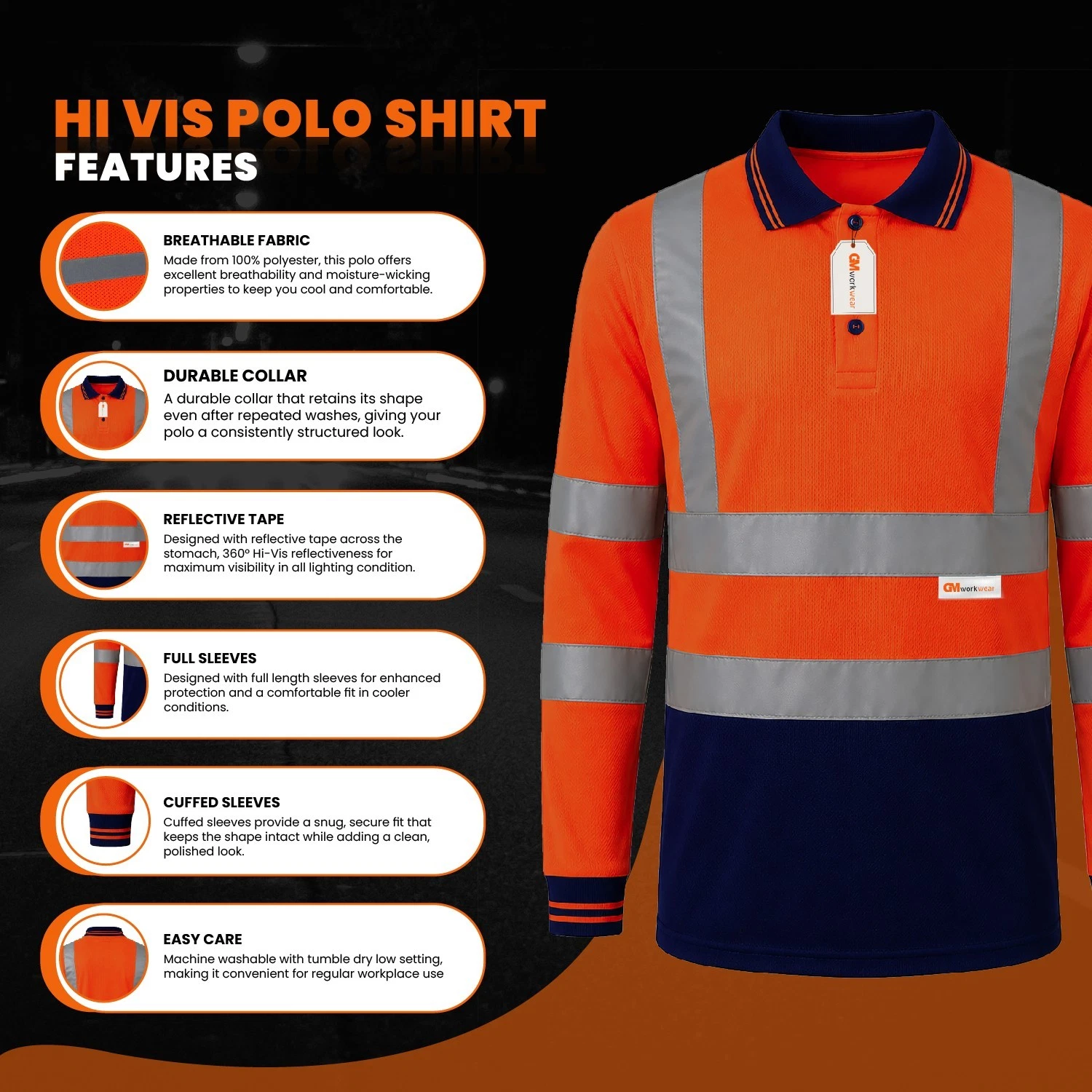 Rail Spec Long Sleeve Hi-Vis Polo Workwear